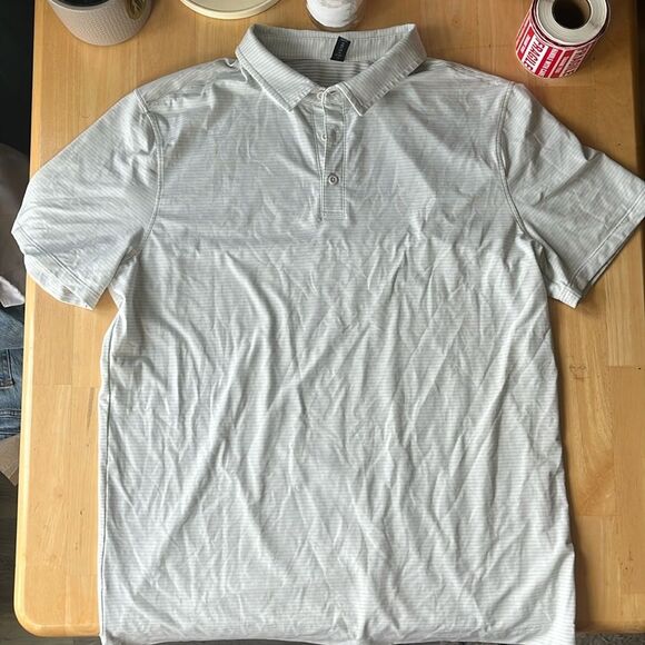 LULULEMON Striped White Grey Golf Performance Polo XL - Picture 1 of 3